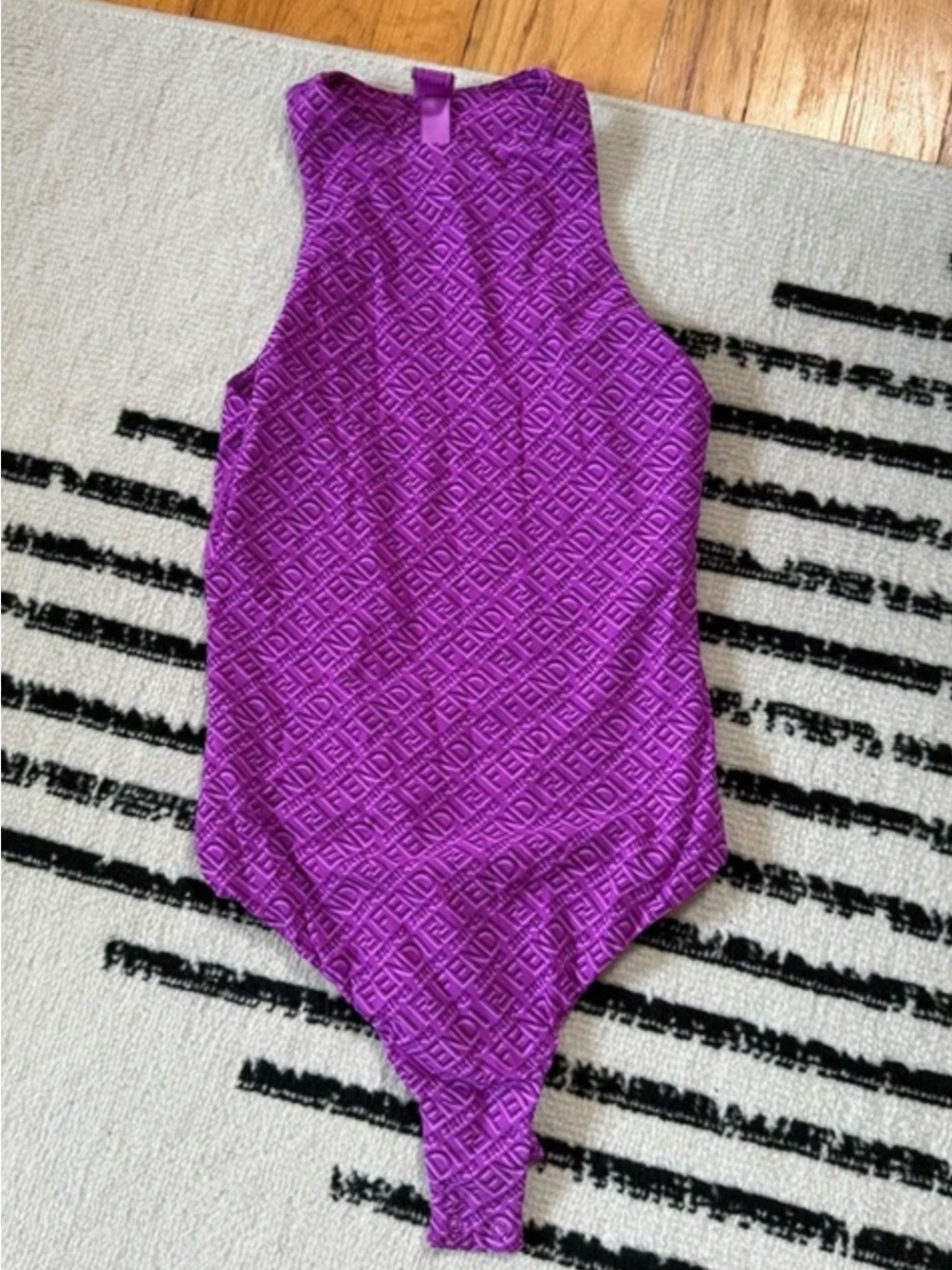 SKIMS Purple Textured Logo Bodysuit